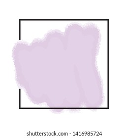 Abstract color stain with frame on white background. Ink splatter in pastel color. Digital watercolor spot. Rough dry brush stroke vector. 