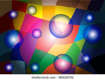 Abstract color stained glass with bubbles vector background