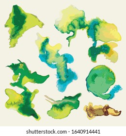 Abstract color stains vector illustrations. Hand drawn watercolor liquid spots graphic elements