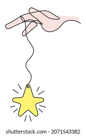 Abstract color  star with hand as line drawing on white background. Vector