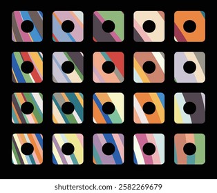 abstract color stripes texture square button icon set design element collection
