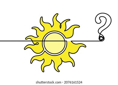 Abstract color sun with clouds and question mark as line drawing on white background. Vector