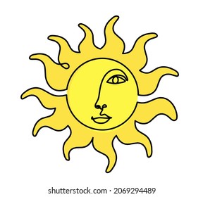 Abstract color sun-face as line drawing on white background. Vector