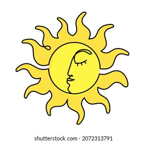 Abstract color sun-face as line drawing on white background. Vector
