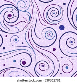 Abstract color twirls and dots vector seamless pattern.