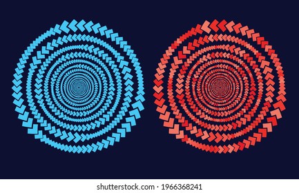 Resumen de color de fondo vectorial con círculos. Efecto de semitono con flechas. Espiral con flechas como logotipo o icono.
