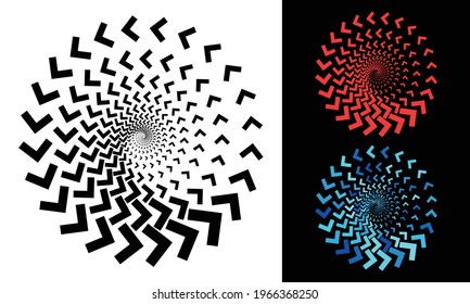 Abstract color vector background with circles. Halftone effect with arrows. Spiral with arrows as logo or icon.