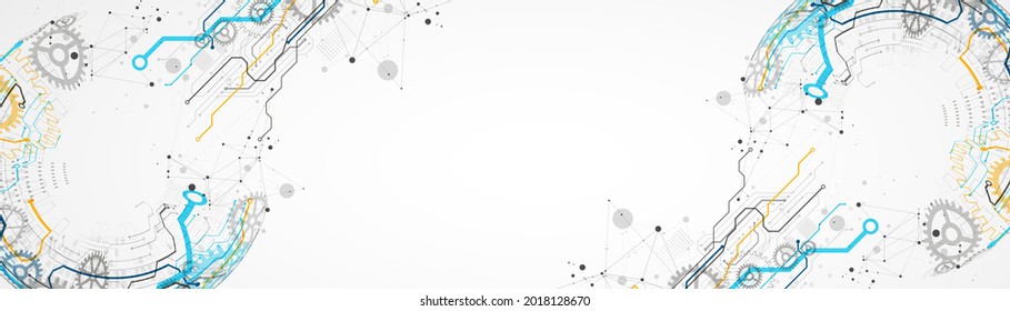 El fondo del vector de color abstracto sobre un tema tecnológico se crea utilizando muchos elementos técnicos diferentes. Concepto de red global.