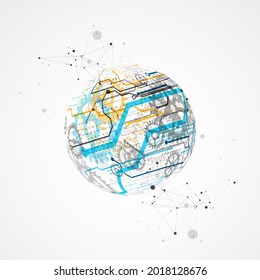 Abstract color vector background on a technological theme is created using many different technical elements. Global network concept.