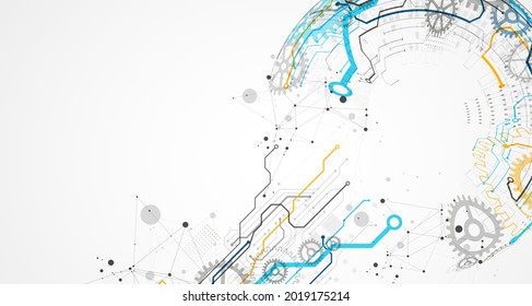 El fondo del vector de color abstracto sobre un tema tecnológico se crea utilizando muchos elementos técnicos diferentes. Concepto de red global.