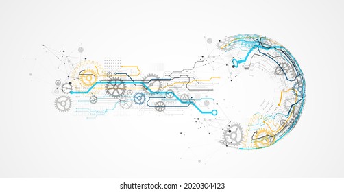 El fondo del vector de color abstracto sobre un tema tecnológico se crea utilizando muchos elementos técnicos diferentes. Concepto de red global.