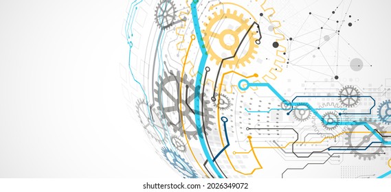 Abstract color vector background on a technological theme is created using many different technical elements. Global network concept.