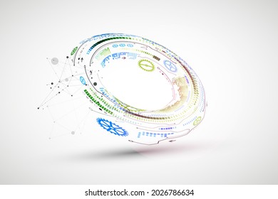 Abstract color vector background on a technological theme is created using many different technical elements. Global network concept.