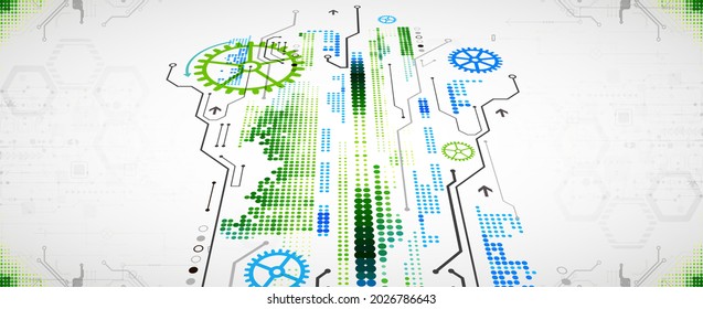 Abstract color vector background on a technological theme is created using many different technical elements. Global network concept.