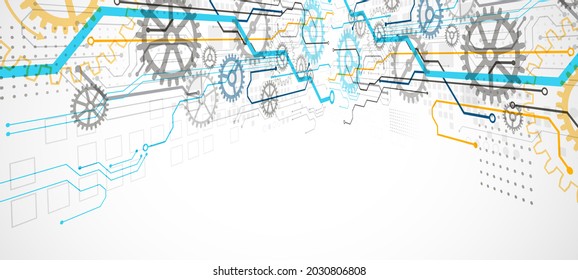 Abstract color vector background on a technological theme is created using many different technical elements. Global network concept.