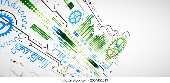 Abstract color vector background on a technological theme is created using many different technical elements. Global network concept.