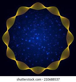 Abstract color vector background. Yellow  design  lines on dark blue background and many lights.