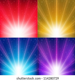 Abstract Color Vector Backgrounds With Sunburst And Stars, Vector Illustration