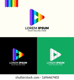Logo del vector de color abstracto. Reproducir el logo. Logo de los medios. Multimedia. Logo del vector Rainbow de Media Company