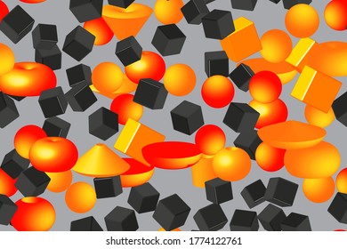 Abstract Color Volume Shapes 3D Seamless Illustration Pattern
