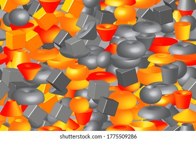 Abstract Color Volume Shapes 3D Illustration Seamless Pattern