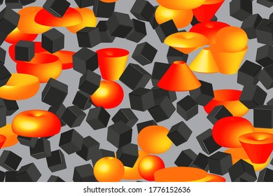Abstract Color Volume Shapes 3D Seamless Illustration Pattern