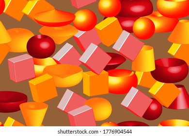 Abstract Color Volume Shapes 3D Seamless Illustration Pattern