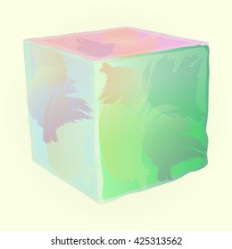 Abstract  color  watercolor cube. Vector illustration.