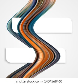 Abstract color wave. Acrylic flow. Two white banners with shadow.