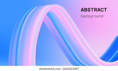Abstrakter Farbwellenhintergrund. 3D blau und rosa Flüssigkeit Hologramm Band Form mit weichem Licht auf Netz. Helle Malpinsel Strich Kunst. Girly Spirale futuristische Tapete mit glatter Unschärfe und Bewegung.