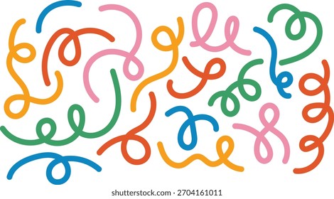 Abstract Color Wave Lines Pattern. Vector Organic Wavy Spirals Isolated on a Background. Swirl and Squiggle Graphic Shapes.