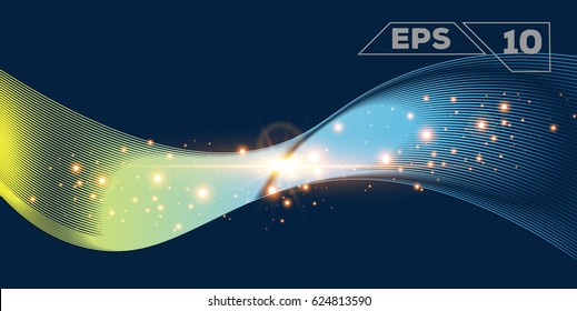 abstract color wave with shine sparkles isolated on dark background