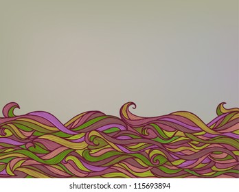 Abstract Color Waves Background, Green Red Pink Colorful Hand-drawn Pattern