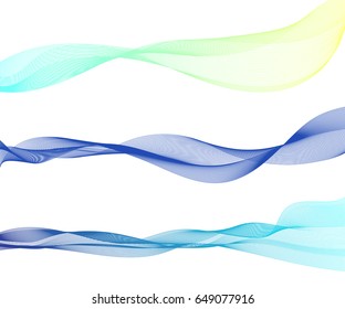 Abstract color waves set. Curve flow blue motion illustration. Smoke lines for design and print. Vector illustration, eps10
