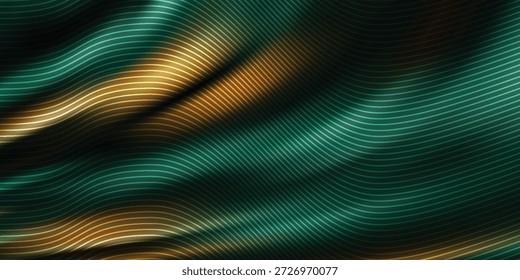 Ondas De Color Abstractas: Fondo De Patrón De Cinta De Oro Y Verde Azulado Para Proyectos De Diseño