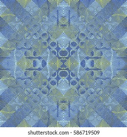 Abstract color xylography background. The protective layer for banknotes, diplomas and certificates. Vector illustration