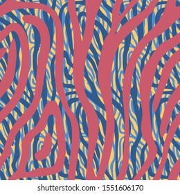 Abstract color zebra, tiger skin design. Animal skin texture seamless pattern. Vector creative background. Multicolor stripes repeat popular pattern. Endless trendy illustration for textile, wrapping.