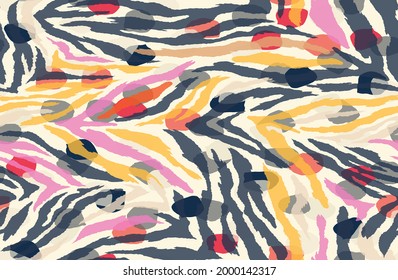 Abstract color zebra, tiger skin design. Animal skin texture seamless pattern. Vector creative background. Multicolor stripes repeat popular pattern. Endless trendy illustration for textile, wrapping.