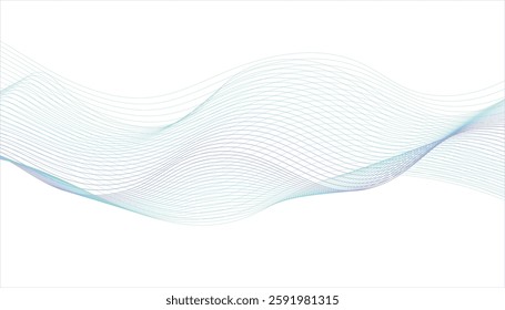 Abstract colored 3D waves on a white background. Dynamic flowing wave lines design element.