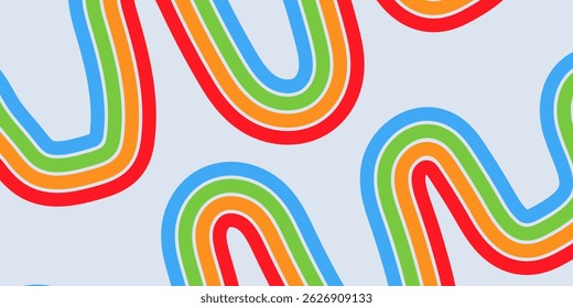 Abstract colored 70s background vector. Classic retro wallpaper with rainbow stripes and wavy lines.