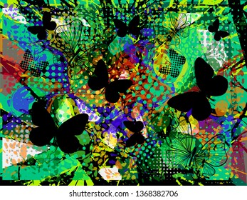 Abstract colored background with butterflies. Vector
