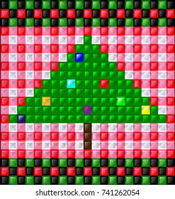 abstract colored background image of Christmas tree consisting of lines with green and red glossy blocks