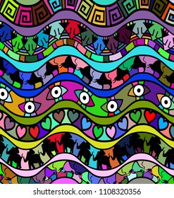 abstract colored background image consisting of lines, waves and figures