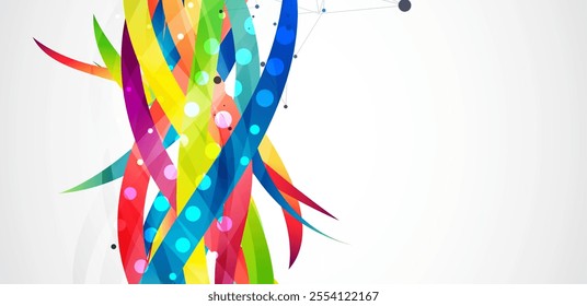 Abstract colored background on a gray gradient. Curves painted in bright colors, arbitrarily mixed with each other. Hand drawn vector.