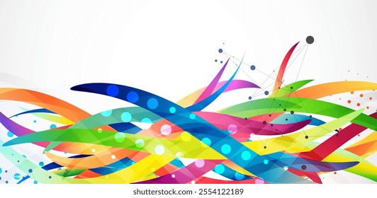 Abstract colored background on a gray gradient. Curves painted in bright colors, arbitrarily mixed with each other. Hand drawn vector.