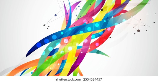 Abstract colored background on a gray gradient. Curves painted in bright colors, arbitrarily mixed with each other. Hand drawn vector.