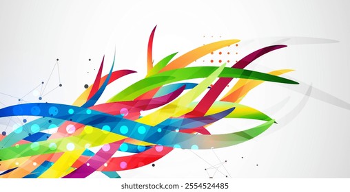 Abstract colored background on a gray gradient. Curves painted in bright colors, arbitrarily mixed with each other. Hand drawn vector.