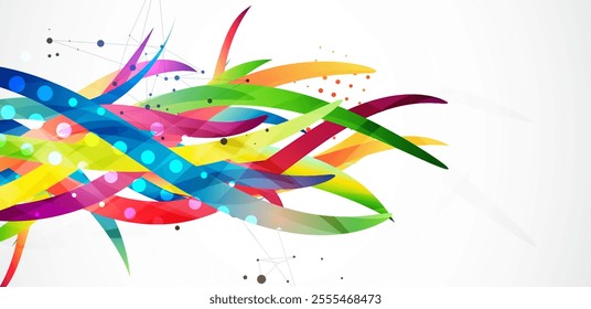 Abstract colored background on a gray gradient. Curves painted in bright colors, arbitrarily mixed with each other. Hand drawn vector.