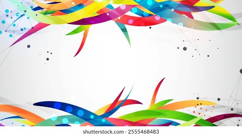 Abstract colored background on a gray gradient. Curves painted in bright colors, arbitrarily mixed with each other. Hand drawn vector.