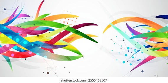 Abstract colored background on a gray gradient. Curves painted in bright colors, arbitrarily mixed with each other. Hand drawn vector.